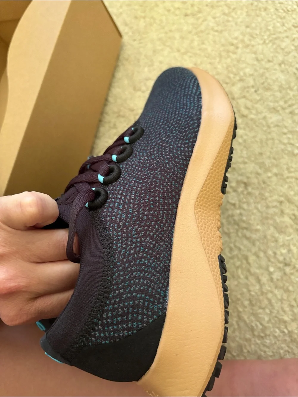 allbirds Women's dasher Black Knit Sneakers with Turquoise Accents and Gum Sole